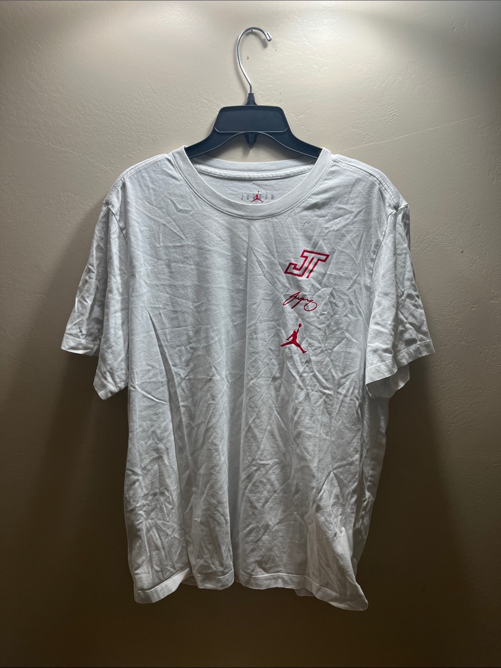 Jordan White Short Sleeve Tee with Red Logos